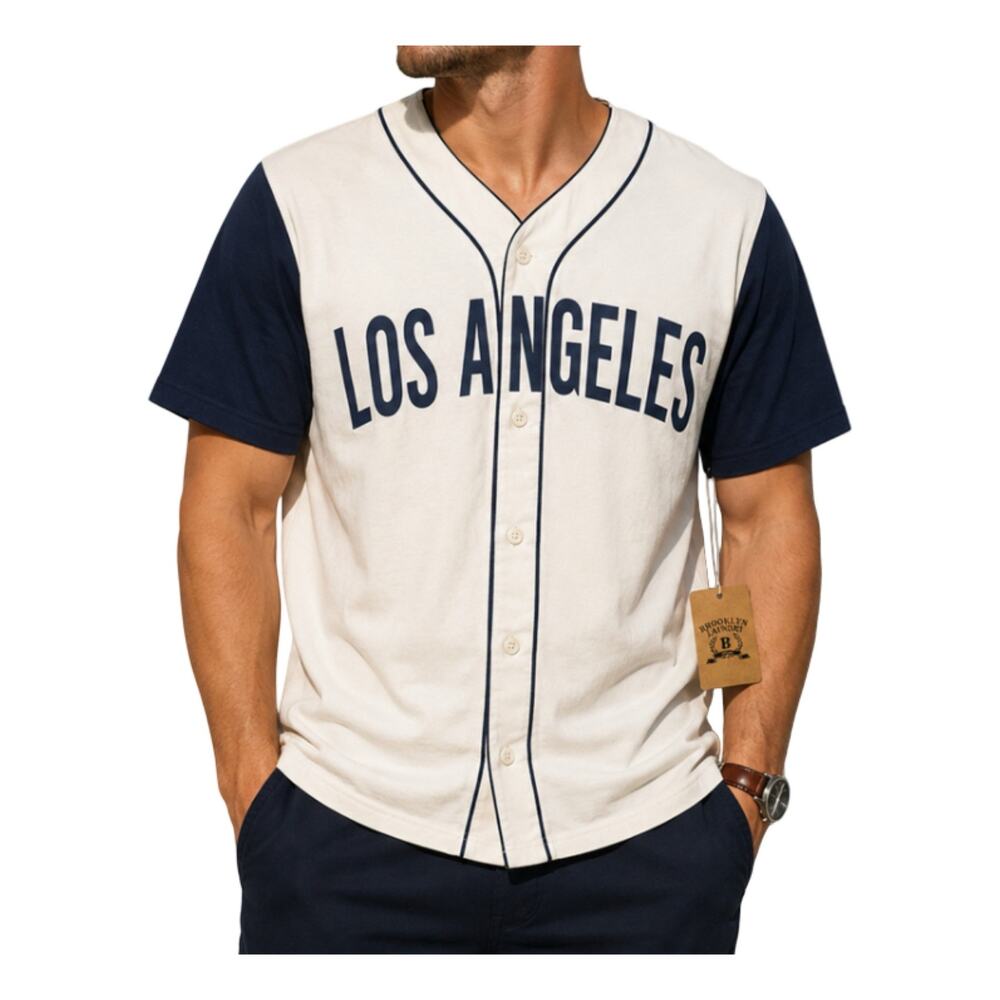 Brooklyn Laundry Shirt Mens Size 2XL Los Angeles Baseball White Navy Cotton NWT
